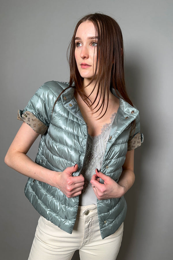 Herno New Arrivals Short Sleeve Jacket with Monogram in Pale Aqua - Ashia Mode