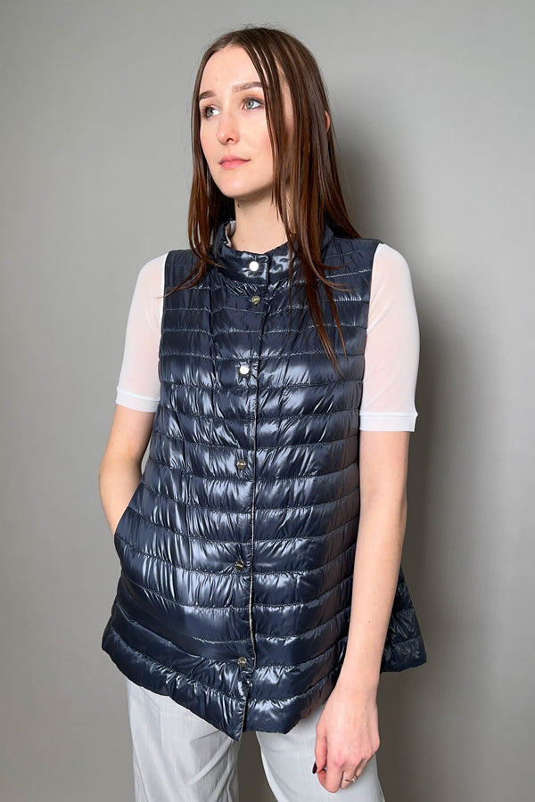 Herno New Arrivals Ultralight Reversible Vest in Navy and Silver - Ashia Mode