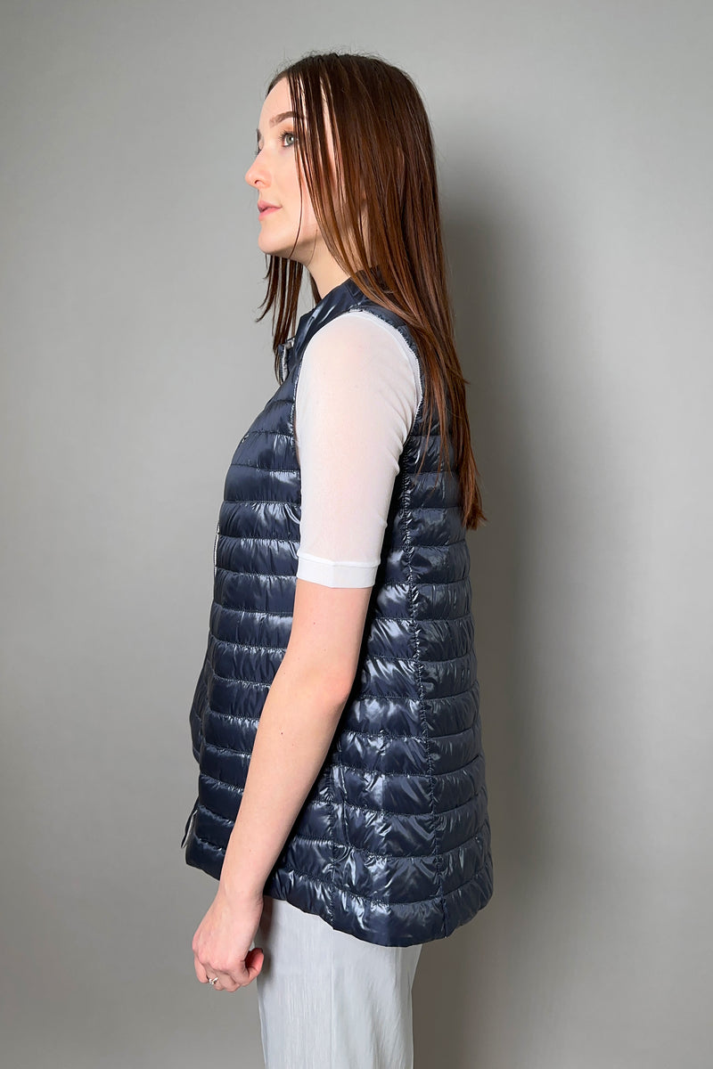 Herno New Arrivals Ultralight Reversible Vest in Navy and Silver - Ashia Mode