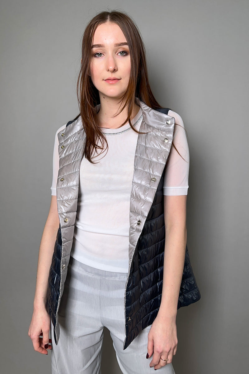 Herno New Arrivals Ultralight Reversible Vest in Navy and Silver - Ashia Mode