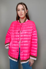 Herno New Arrivals Bomber Jacket with Stripe Knit Details in Hot Pink - Ashia Mode