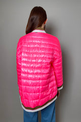 Herno New Arrivals Bomber Jacket with Stripe Knit Details in Hot Pink - Ashia Mode