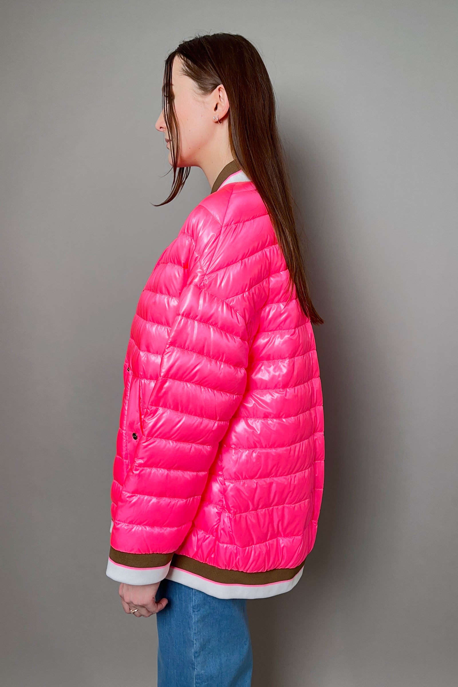 Herno Bomber Jacket with Stripe Knit Details in Hot Pink