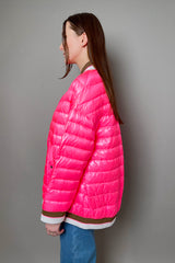 Herno New Arrivals Bomber Jacket with Stripe Knit Details in Hot Pink - Ashia Mode
