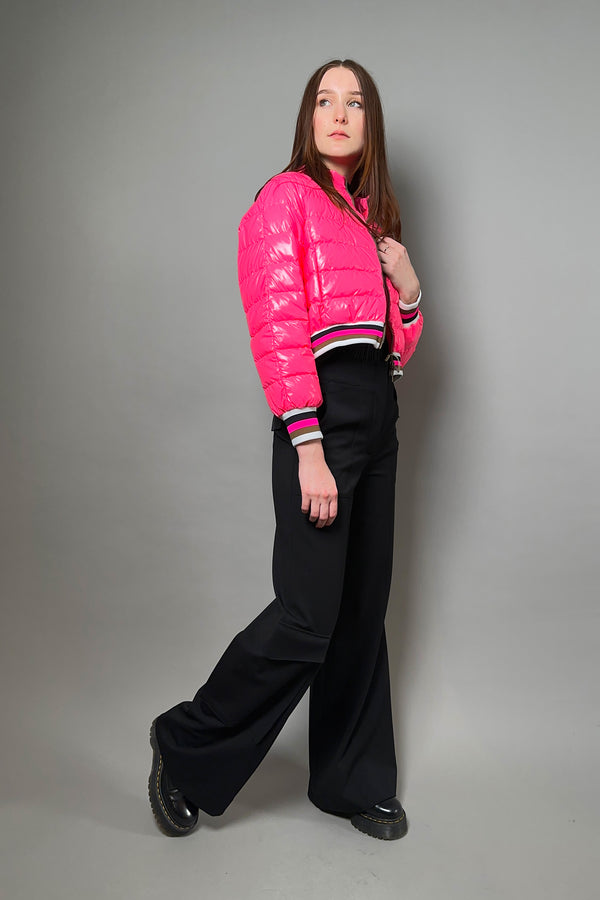 Herno New Arrivals Cropped High Gloss Padded Jacket in Hot Pink - Ashia Mode