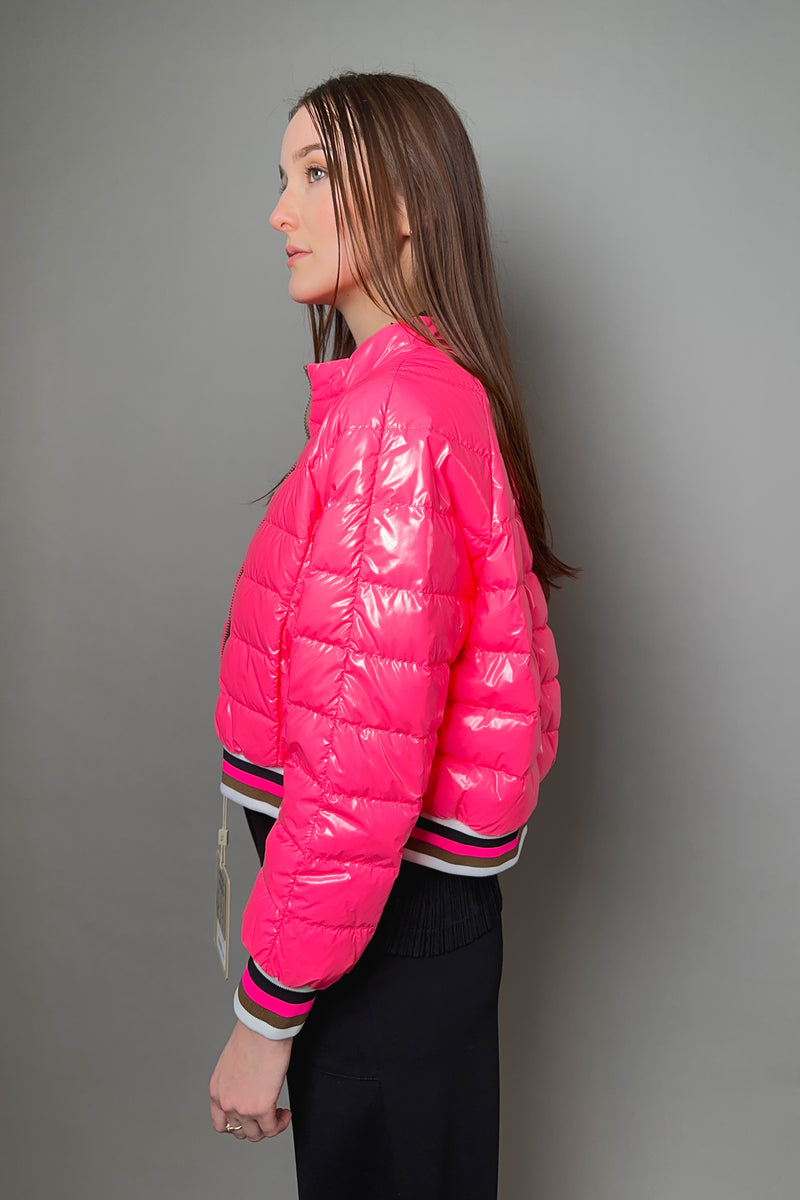 Herno New Arrivals Cropped High Gloss Padded Jacket in Hot Pink - Ashia Mode