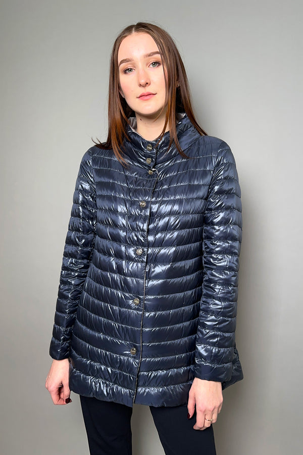 Herno New Arrivals Ultralight Reversible Padded Jacket in Navy and Silver - Ashia Mode