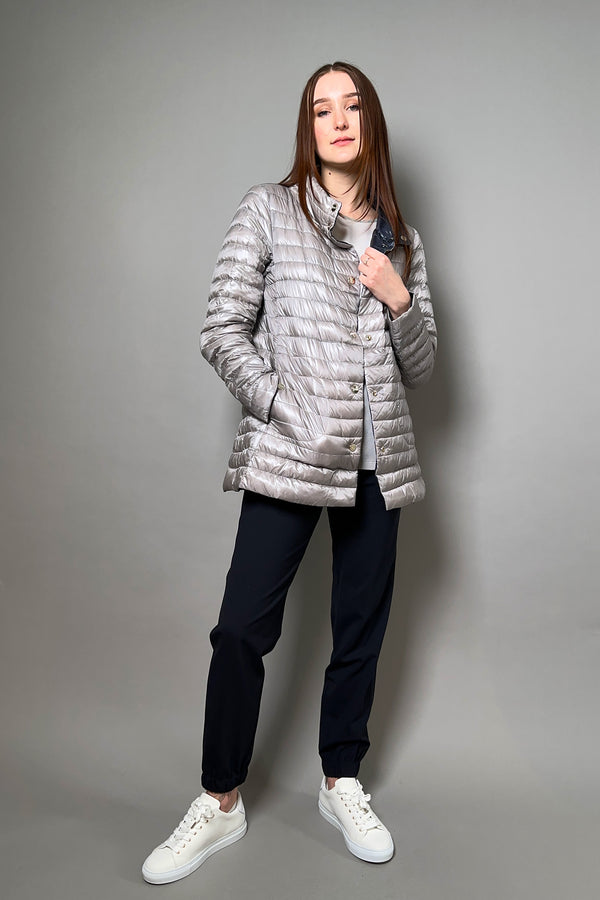 Herno New Arrivals Ultralight Reversible Padded Jacket in Navy and Silver - Ashia Mode