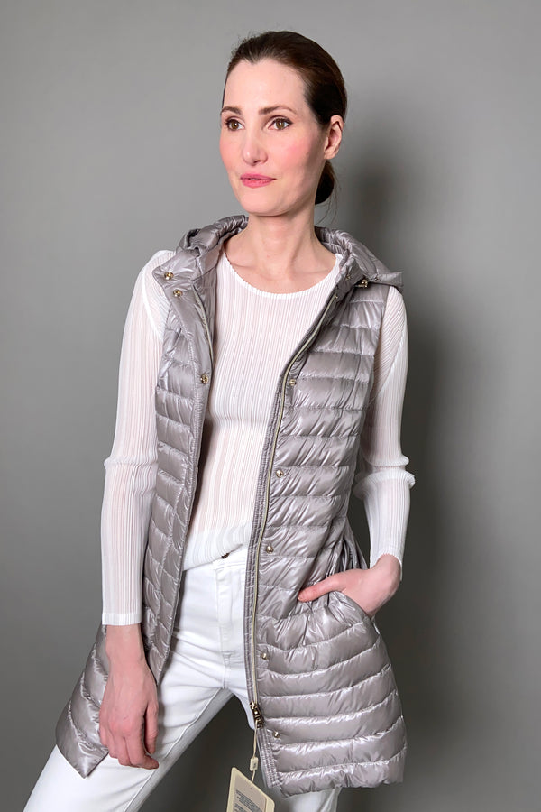 Herno New Arrivals Slim Nylon Ultralight Puffer Vest in Light Grey - Ashia Mode