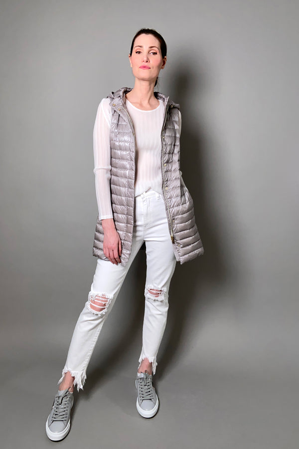 Herno New Arrivals Slim Nylon Ultralight Puffer Vest in Light Grey - Ashia Mode
