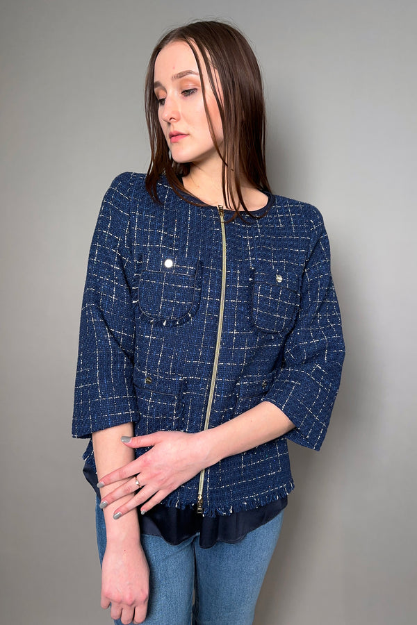 Herno New Arrivals Tweed Jacket in Navy - Ashia Mode