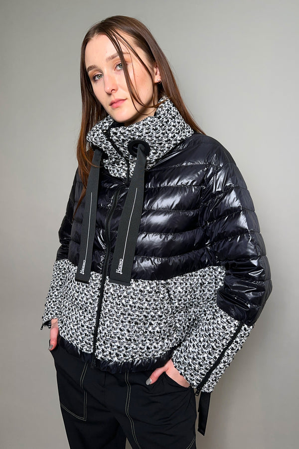 Herno New Arrivals Black Puffer Jacket with Bouclé in Black and White - Ashia Mode