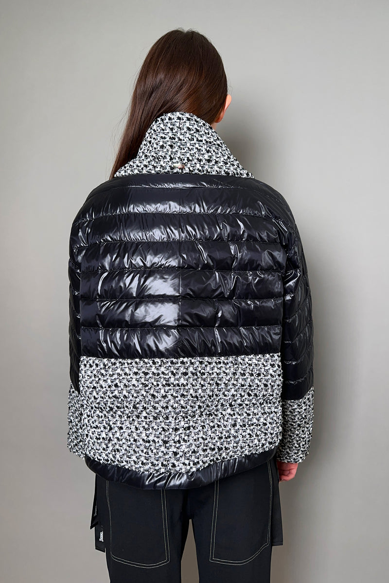 Herno New Arrivals Black Puffer Jacket with Bouclé in Black and White - Ashia Mode