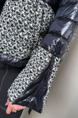 Herno New Arrivals Black Puffer Jacket with Bouclé in Black and White - Ashia Mode