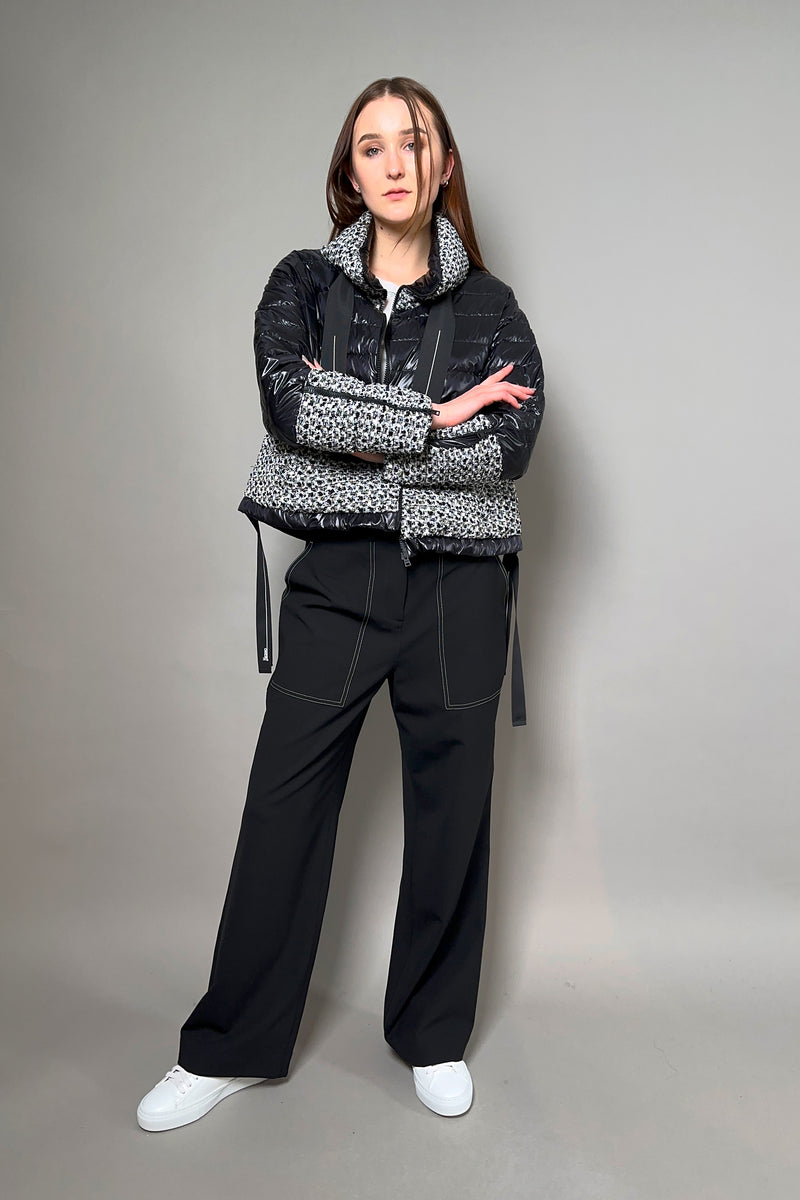 Herno New Arrivals Black Puffer Jacket with Bouclé in Black and White - Ashia Mode