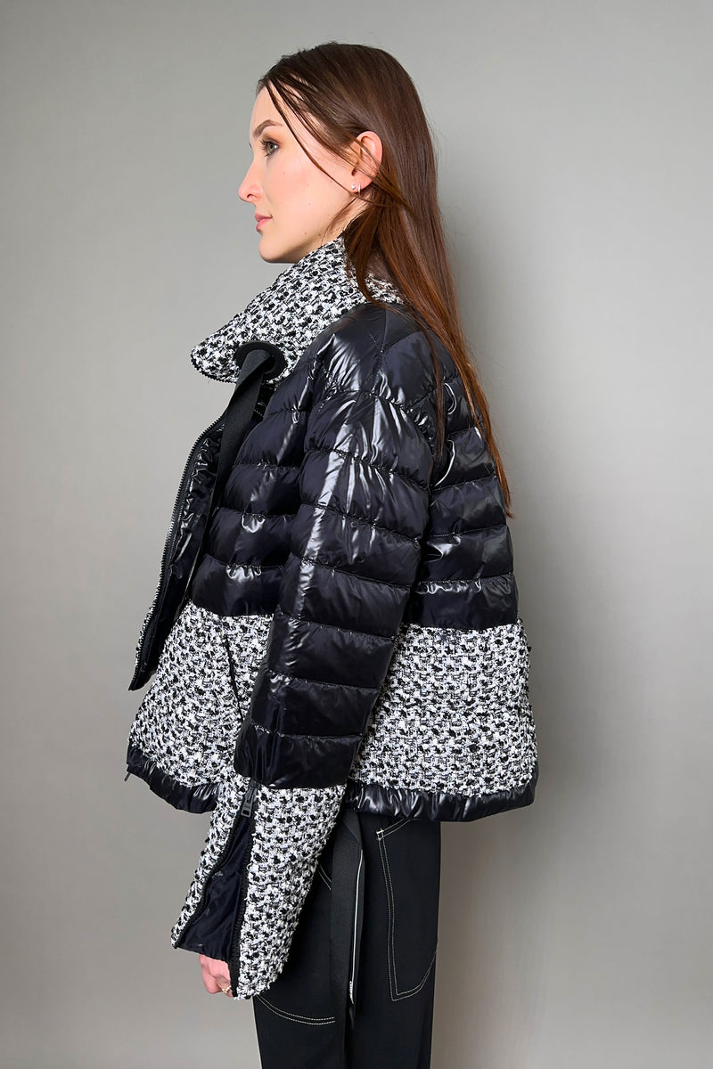 Herno New Arrivals Black Puffer Jacket with Bouclé in Black and White - Ashia Mode