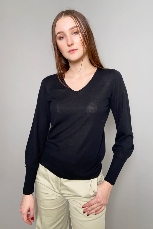 Kinross Long Sleeve V-Neck Top in Black - Ashia Mode