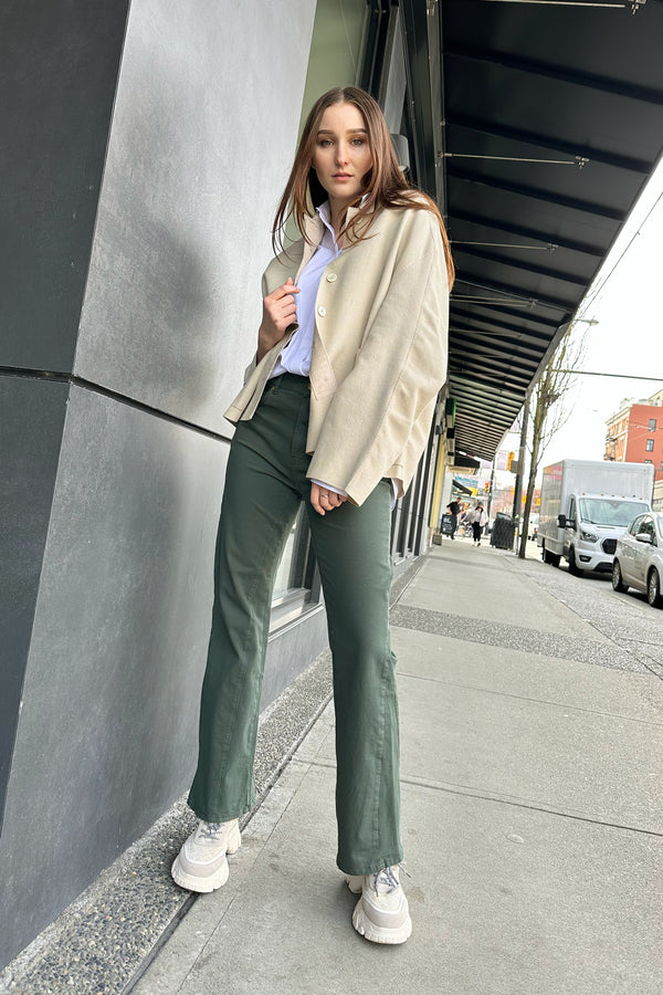 Lorena Antoniazzi Long Flared Jeans in Khaki Green