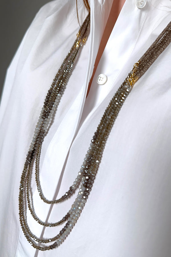 Lorena Antoniazzi Long Multi Strand Chain Necklace in Light Beige