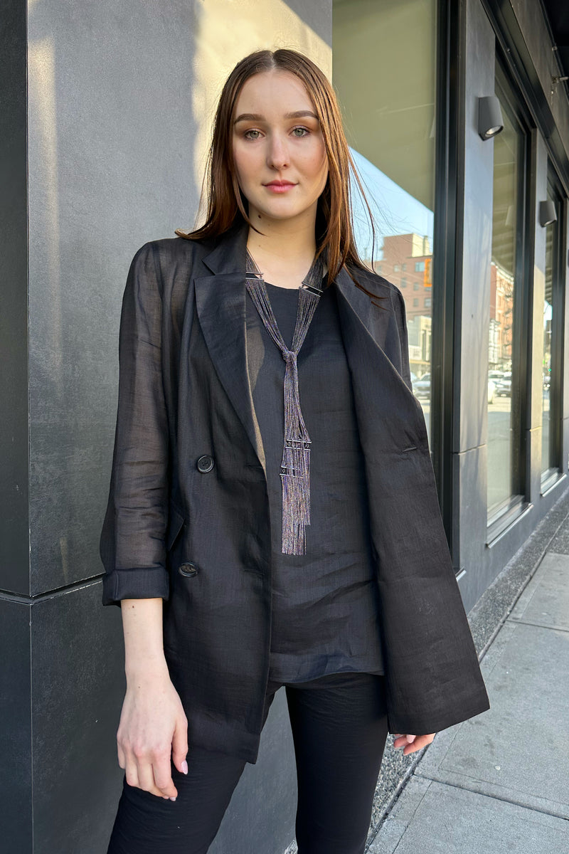 Lorena Antoniazzi Transparent Ramie Voile Blazer in Black