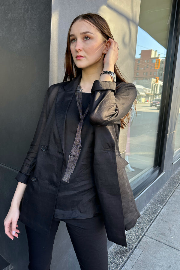Lorena Antoniazzi Transparent Ramie Voile Blazer in Black