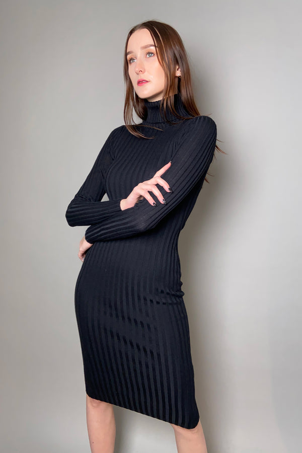 Lorena Antoniazzi Ribbed Knit Long Turtleneck Dress in Black