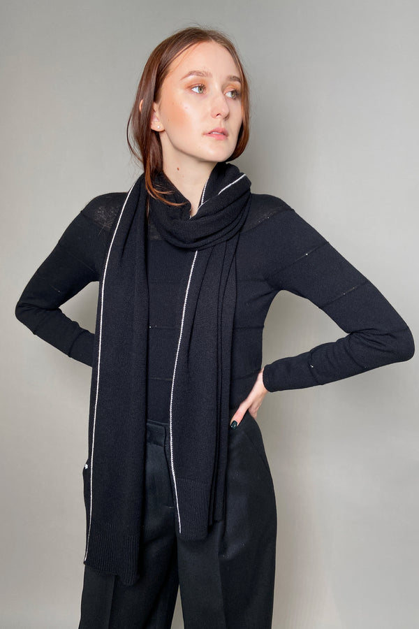 Lorena Antoniazzi Cashmere Black Scarf with White and Beige Outline