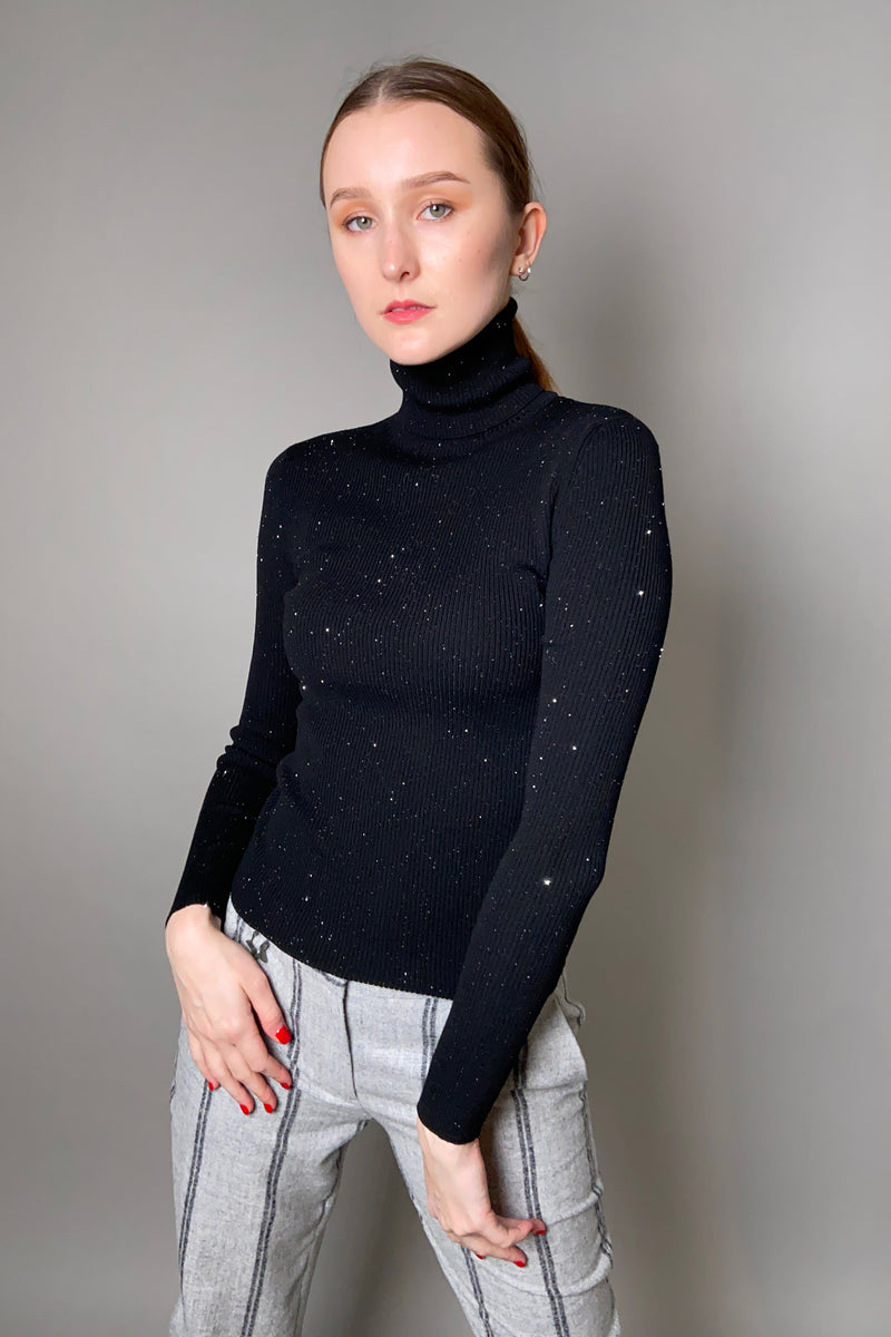 Lorena Antoniazzi Ribbed Sequin Turtleneck in Black