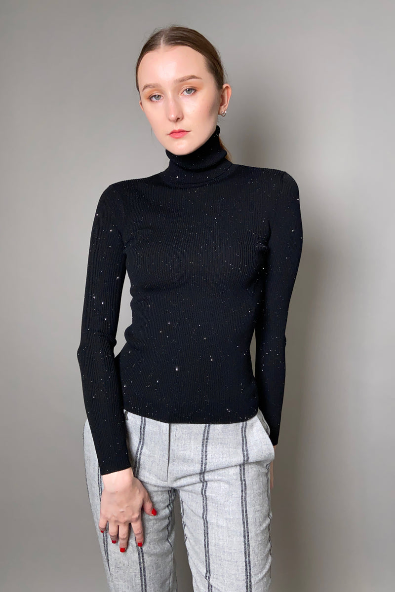 Lorena Antoniazzi Ribbed Sequin Turtleneck in Black