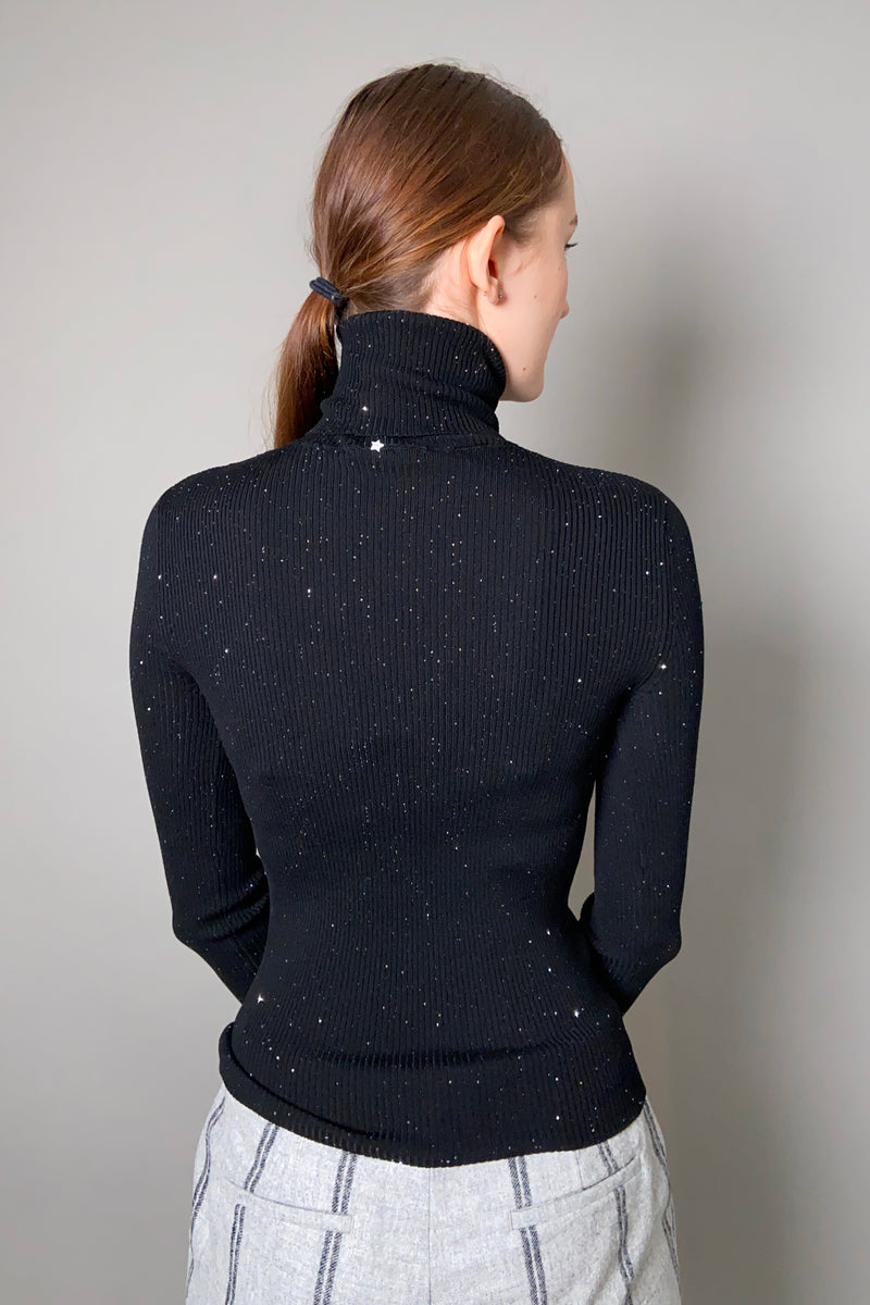 Lorena Antoniazzi Ribbed Sequin Turtleneck in Black