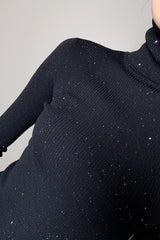 Lorena Antoniazzi Ribbed Sequin Turtleneck in Black