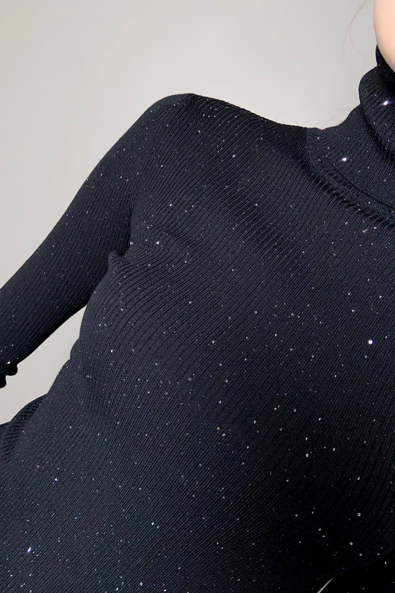 Lorena Antoniazzi Ribbed Sequin Turtleneck in Black