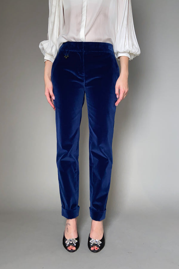 Lorena Antoniazzi Slim Velvet Pants in Sapphire Blue