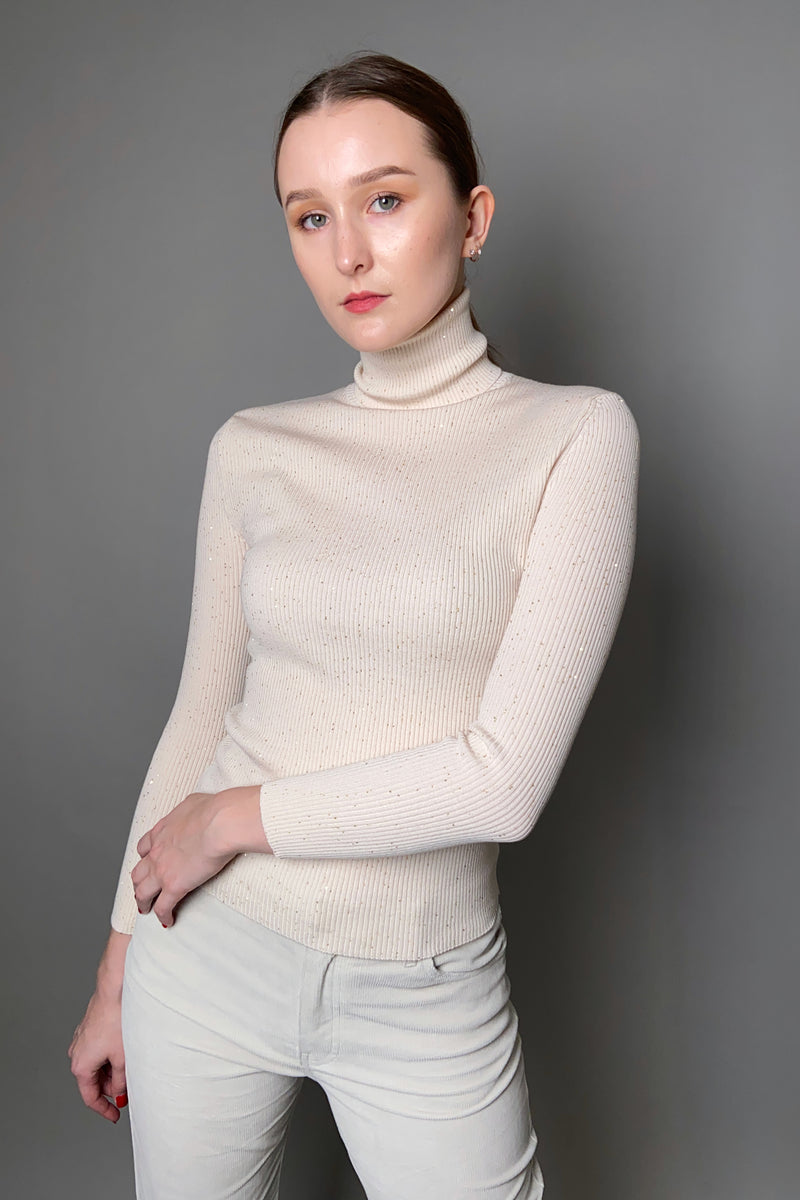 Lorena Antoniazzi Ribbed Sequin Turtleneck in Cream