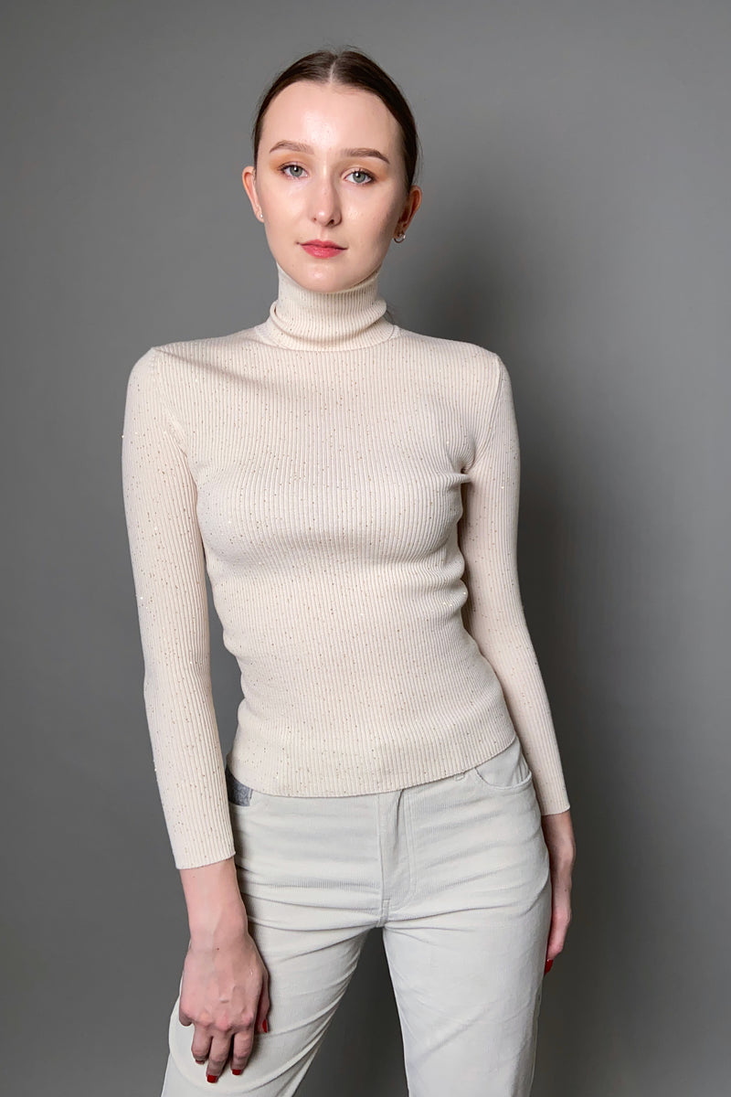 Lorena Antoniazzi Ribbed Sequin Turtleneck in Cream