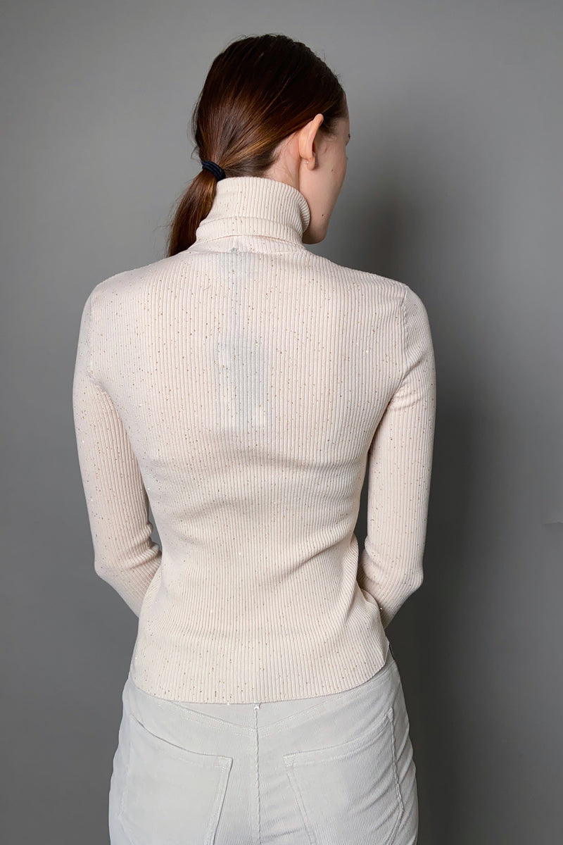 Lorena Antoniazzi Ribbed Sequin Turtleneck in Cream