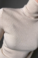Lorena Antoniazzi Ribbed Sequin Turtleneck in Cream