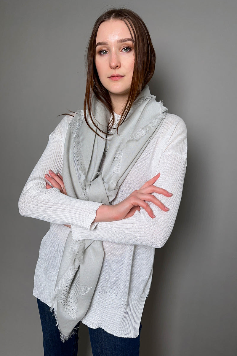 Lorena Antoniazzi Star Print Fringed Scarf in Grey