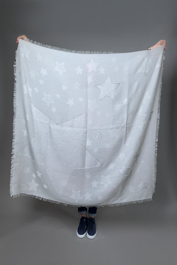 Lorena Antoniazzi Star Print Fringed Scarf in Grey