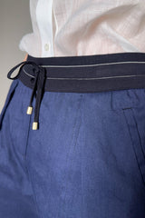 Lorena Antoniazzi Linen Jogger Pants in Dark Blue