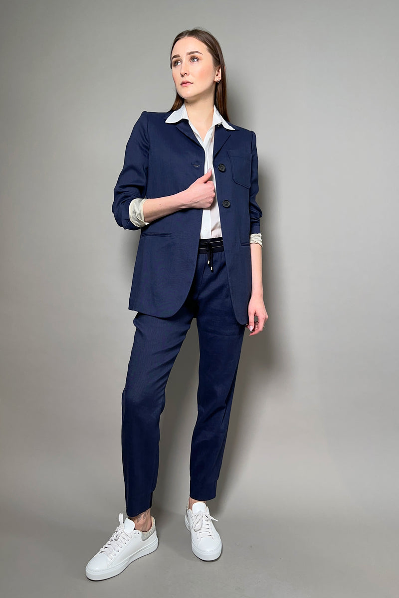Lorena Antoniazzi Linen Jogger Pants in Dark Blue