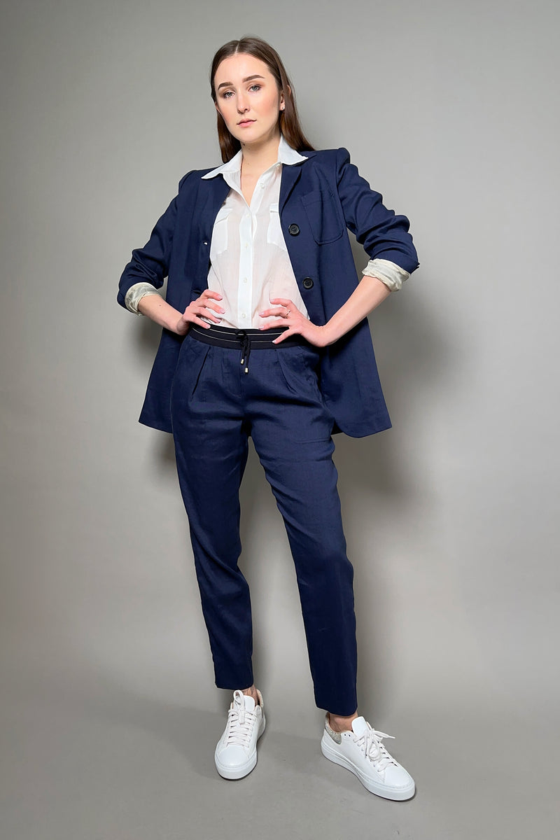 Lorena Antoniazzi Linen Jogger Pants in Dark Blue