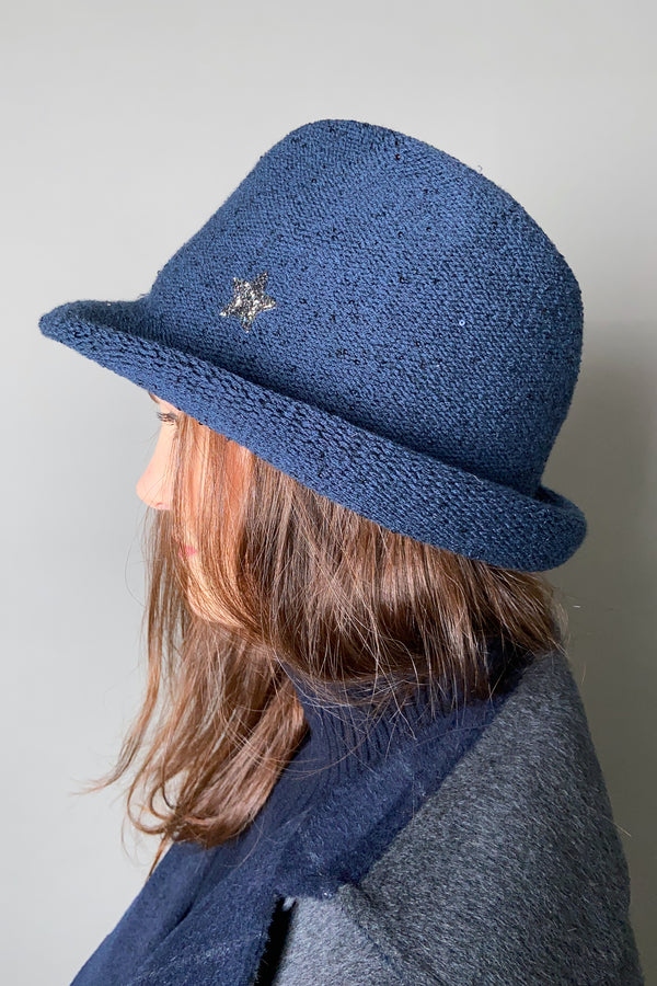 Lorena Antoniazzi Navy Borsalino Hat with Sequin Details