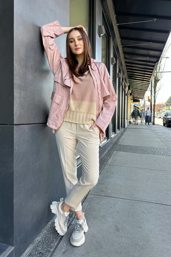 Lorena Antoniazzi Knit Polo with Mini Sequins in Dusty Rose and Beige