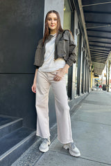 Lorena Antoniazzi Long Wide-Leg Jeans in Light Pink