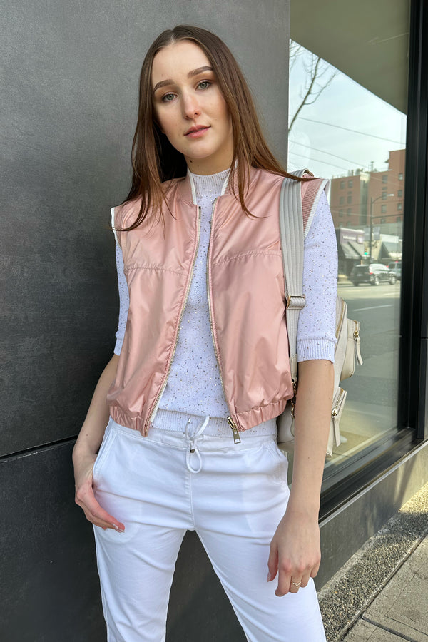 Lorena Antoniazzi Short Technical Reversible Vest with Knit Finishings in Pink