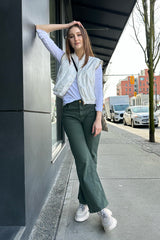 Lorena Antoniazzi Long Flared Jeans in Khaki Green