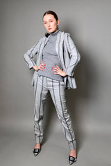 Lorena Antoniazzi Double-Breasted Wool Stripe Blazer in Grey Melange