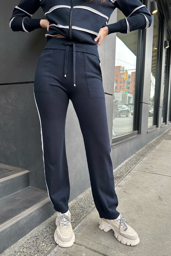 Lorena Antoniazzi Navy Cotton Sweatpants with Transparent Stripes