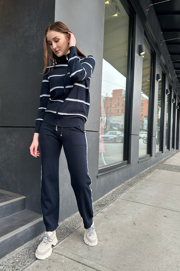 Lorena Antoniazzi Navy Zip-Up Cardigan with Transparent Stripes